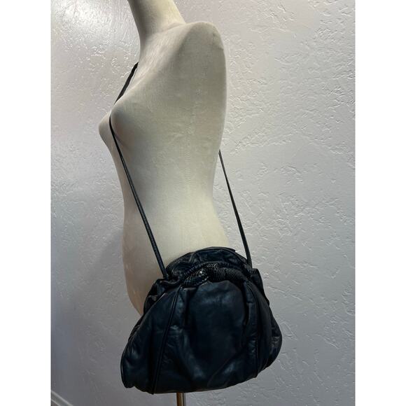 Via Spiga Black Leather Drawstring Shoulder Bag with Snakeskin Accent - Picture 9 of 11